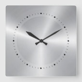 Glanzend Metallic Zilver Textuur-Roestvrij Staal K Vierkante Klok (Voorkant)