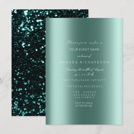 Glanzend Metallic Zwart Pailletten Glitter Turquoi Kaart (Voorkant / Achterkant)