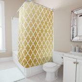 Glanzend metallisch goud Quatrefoil patroon Douchegordijn (In situ)