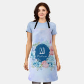 Glanzend Modern Paars Blauw Waterverf Bloemig Schort (Gedragen)