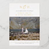 Glanzend monogram allen in één QR-Code Fotobruilof Folie Uitnodiging (Voorkant)