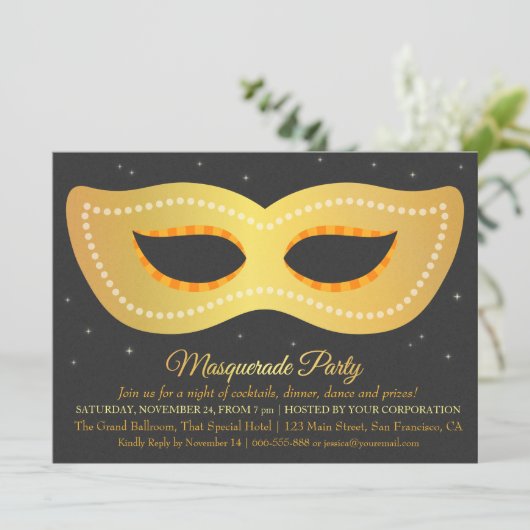 Glanzend namaak gouden ontwerp masker masquerade f kaart (Staand voorkant)