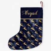 Glanzend Navy Blau Goud Rendier Patroon Persoonlij Kleine Kerstsok (Achterkant)