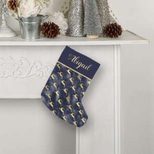 Glanzend Navy Blau Goud Rendier Patroon Persoonlij Kleine Kerstsok
