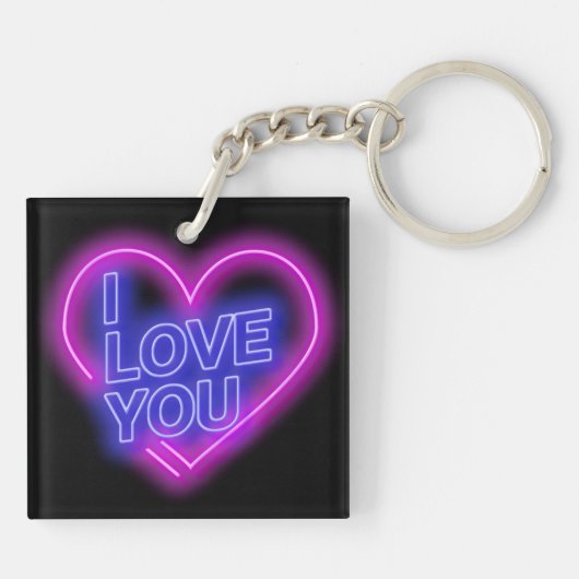 Glanzend neon Kijk Roze Blauwe Valentijn Hartplein Sleutelhanger (Achterkant)