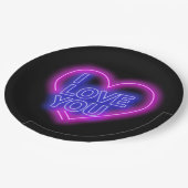 Glanzend Neon Roze Blauwe Valentijnse Hart Grote 9 Papieren Bordje (Gekanteld)