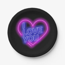 Glanzend Neon Roze Blauwe Valentijnse Hart Klein 7 Papieren Bordje