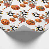 Glanzend omlooppapier, Basketball Penguin Cadeaupapier (Hoek)