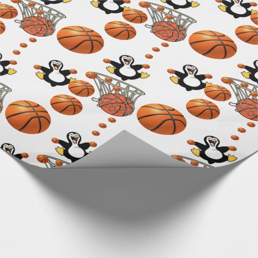 Glanzend omlooppapier, Basketball Penguin Cadeaupapier (Hoek)