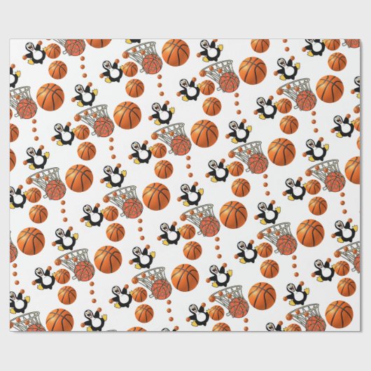 Glanzend omlooppapier, Basketball Penguin Cadeaupapier (Vlak)