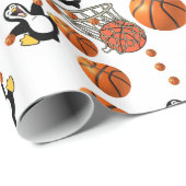Glanzend omlooppapier, Basketball Penguin Cadeaupapier (Rol Hoek)