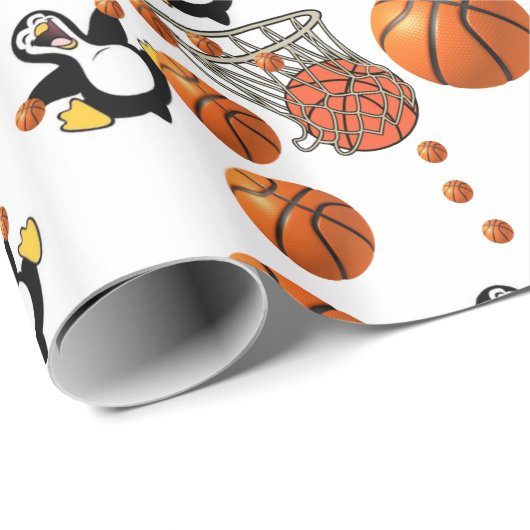 Glanzend omlooppapier, Basketball Penguin Cadeaupapier (Rol Hoek)