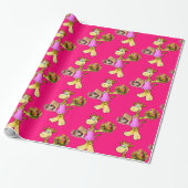Glanzend omlooppapier, Giraffe Floral roze Cadeaupapier (Uitgerold)