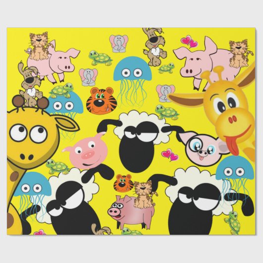 Glanzend omlooppapier, Giraffe Varkens Dogs Cats Cadeaupapier (Vlak)