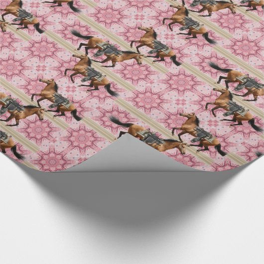 Glanzend omlooppapier, roze paarden cadeaupapier (Hoek)