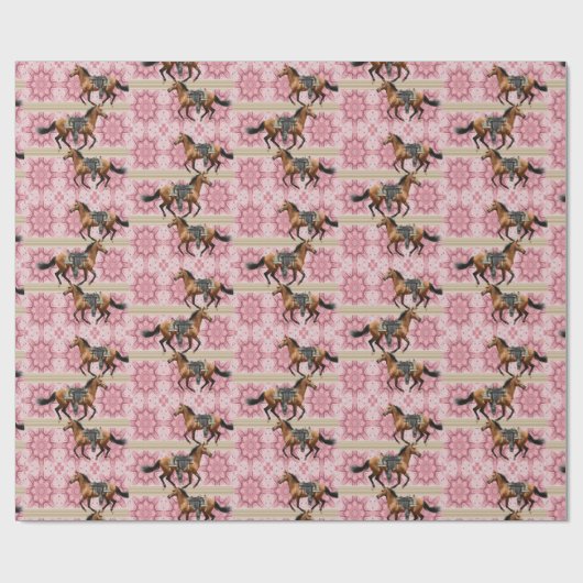 Glanzend omlooppapier, roze paarden cadeaupapier (Vlak)