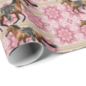 Glanzend omlooppapier, roze paarden cadeaupapier (Rol Hoek)