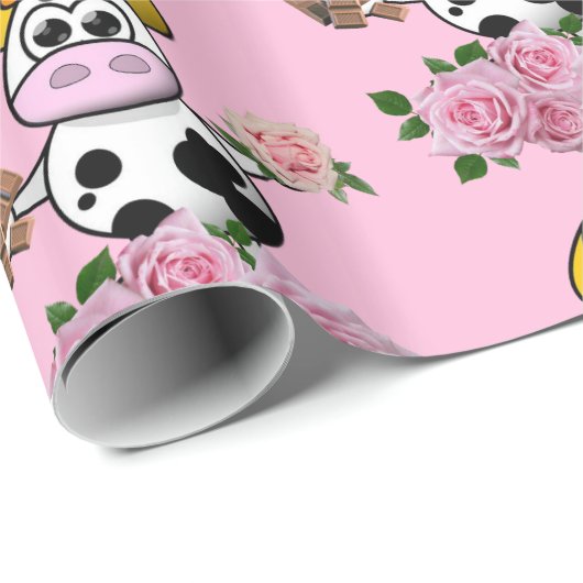 Glanzend omlooppapier, roze roze roze Koe chocolad Cadeaupapier (Rol Hoek)