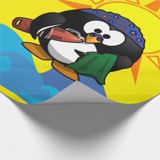 Glanzend omlooppapier, Surfer Penguin Beach Cadeaupapier (Hoek)