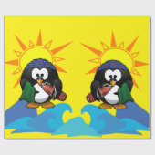 Glanzend omlooppapier, Surfer Penguin Beach Cadeaupapier (Vlak)