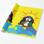 Glanzend omlooppapier, Surfer Penguin Beach Cadeaupapier (Uitgerold)