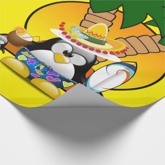 Glanzend omlooppapier, Surfer Penguin Beach Cadeaupapier (Hoek)