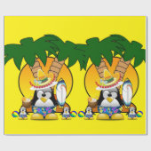 Glanzend omlooppapier, Surfer Penguin Beach Cadeaupapier (Vlak)
