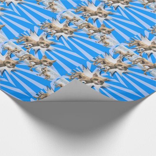 Glanzend omslagpapier, blauwe kat cadeaupapier (Hoek)