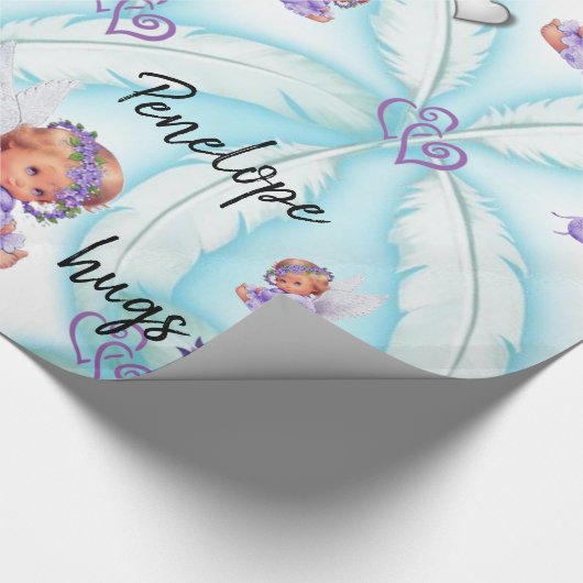 Glanzend omslagpapier, engel Blue Feathers Hearts Cadeaupapier (Hoek)