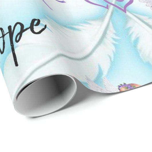 Glanzend omslagpapier, engel Blue Feathers Hearts Cadeaupapier (Rol Hoek)