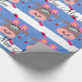 Glanzend omslagpapier, Floral Koe Moo Blue Cadeaupapier (Hoek)