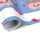 Glanzend omslagpapier, Floral Koe Moo Blue Cadeaupapier (Rol Hoek)