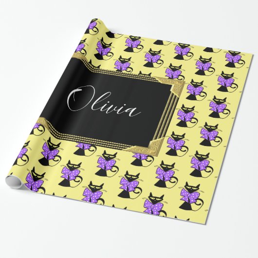 Glanzend omslagpapier, geel zwart kartonnen monogr cadeaupapier (Uitgerold)