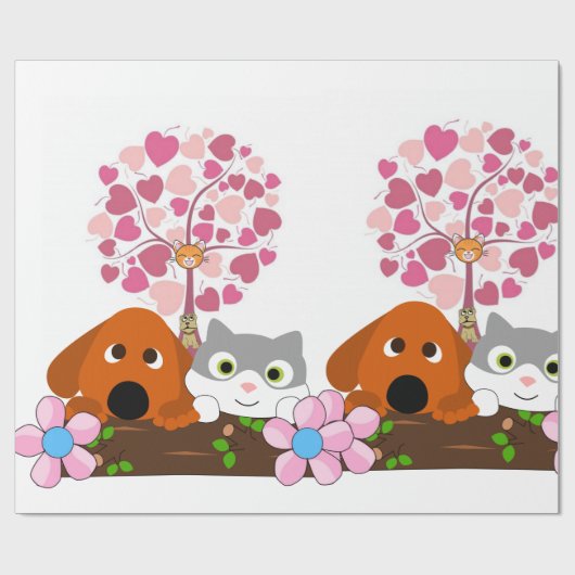 Glanzend omslagpapier, kat dog cadeaupapier (Vlak)