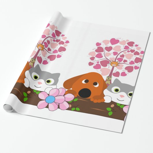 Glanzend omslagpapier, kat dog cadeaupapier (Uitgerold)