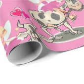 Glanzend omslagpapier, Koe melkroze harten Cadeaupapier (Rol Hoek)