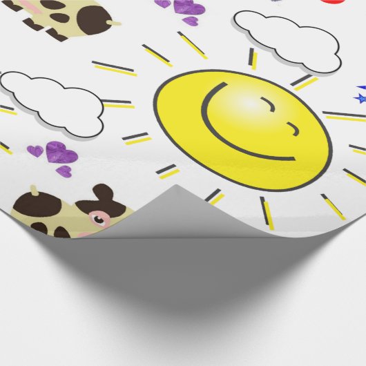 Glanzend omslagpapier, Koe Sun Hearts Butterfly Cadeaupapier (Hoek)