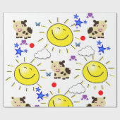 Glanzend omslagpapier, Koe zonnewolken, hart Cadeaupapier (Vlak)