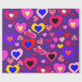 Glanzend omslagpapier, Paarse harten Cadeaupapier (Vlak)