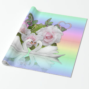 Glanzend omslagpapier, Pastel White Swan Cadeaupapier