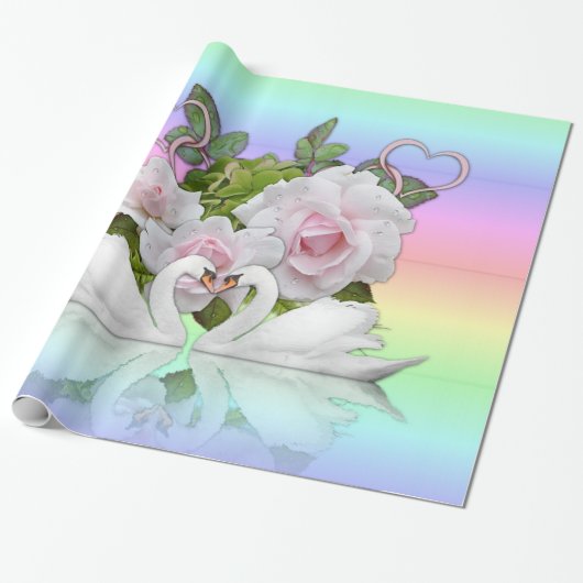 Glanzend omslagpapier, Pastel White Swan Cadeaupapier (Uitgerold)