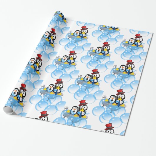 Glanzend omslagpapier, pinguïn Bubble Bath Tub Cadeaupapier (Uitgerold)