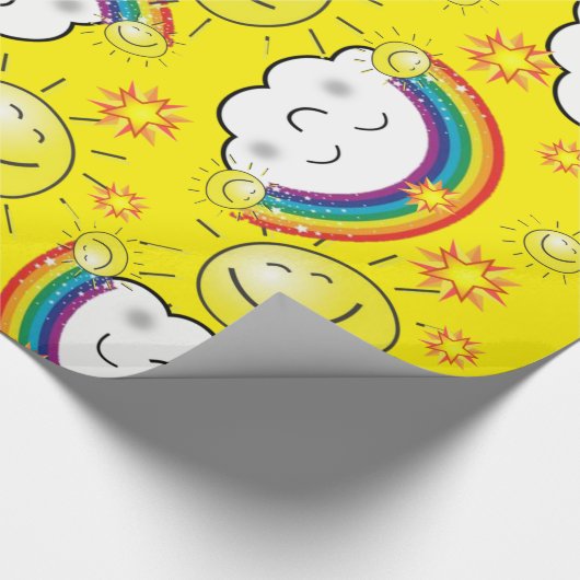 Glanzend omslagpapier, regenboogzonwolken, geel cadeaupapier (Hoek)