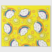 Glanzend omslagpapier, regenboogzonwolken, geel cadeaupapier (Vlak)