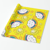 Glanzend omslagpapier, regenboogzonwolken, geel cadeaupapier (Uitgerold)