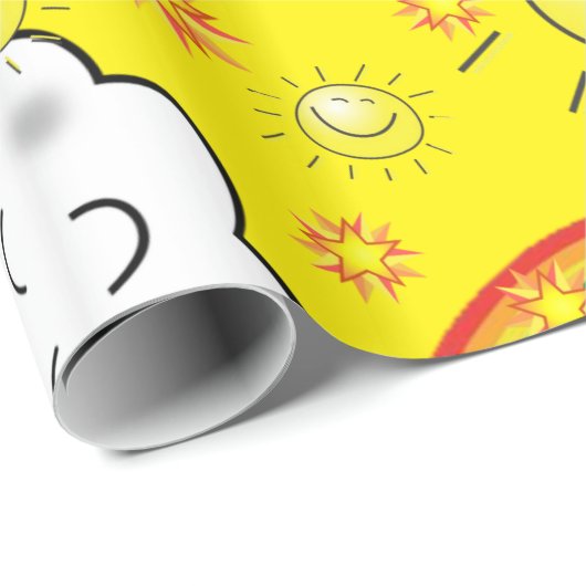 Glanzend omslagpapier, regenboogzonwolken, geel cadeaupapier (Rol Hoek)