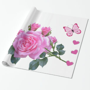 Glanzend omslagpapier, roze roze roze vlinder cadeaupapier