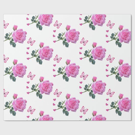 Glanzend omslagpapier, roze roze roze vlinder cadeaupapier (Vlak)