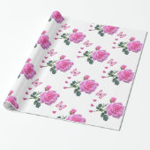 Glanzend omslagpapier, roze roze roze vlinder cadeaupapier (Uitgerold)