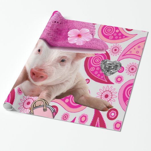 Glanzend omslagpapier, roze zilverharten cadeaupapier (Uitgerold)